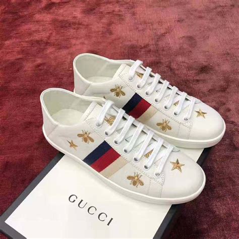 gucci white embroidered bee ace sneakers|Gucci women's ace embroidered sneakers.